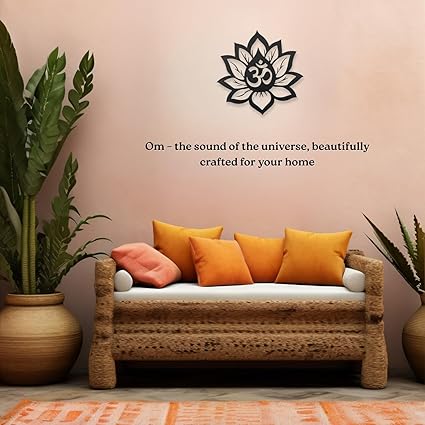 Om Symbol Lotus Black Metal Wall Decor for Living Room, Bedroom & Office | Spiritual Wall Art for Home, Meditation & Pooja Room Interior | Size 38 x 38 cm