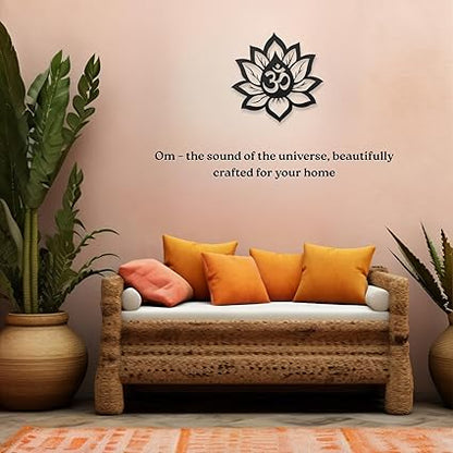 Om Symbol Lotus Black Metal Wall Decor for Living Room, Bedroom & Office | Spiritual Wall Art for Home, Meditation & Pooja Room Interior | Size 38 x 38 cm