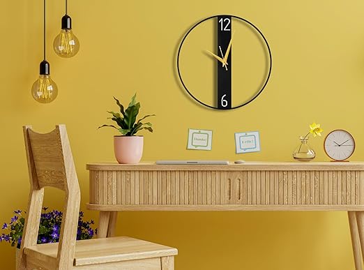 Modern Metallic Analog Wall Clock for Living Room, Bedroom, Kids Room and Kitchen | (40 X 40 CM) |lack Color (Battery Included)
