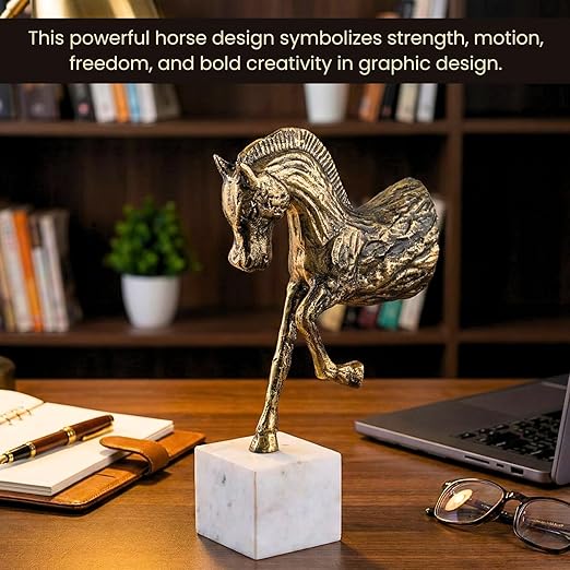 Aluminium Prancing Horse Decorative Sculpture with Marble Base | Elegant Modern Tabletop Art Showpiece for Living Room, Office, Bedroom or Shelf Display | Premium Home Decor Accent