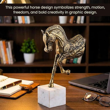 Aluminium Prancing Horse Decorative Sculpture with Marble Base | Elegant Modern Tabletop Art Showpiece for Living Room, Office, Bedroom or Shelf Display | Premium Home Decor Accent