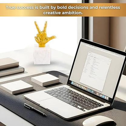 Aluminium Victory Hand Statue with Marble Base | Gold Finish Decorative Showpiece for Living Room, Office & Tabletop | Modern Artistic Home & Office Decor Accent