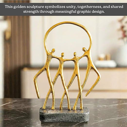 Aluminium Abstract Family Sculpture with Marble Base | Gold Finish Modern Decorative Showpiece for Living Room Office & Tabletop | Artistic Home Decor Accent