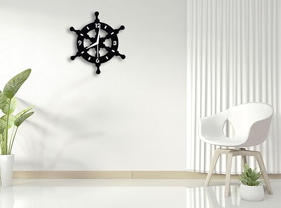 Ship Wheel Shape Metallic Wall Clock for Home & Office – Stylish Black Analog Design, Modern Decorative Wall Clock (33 x 33 cm) | Battery Included
