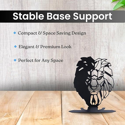 Lion Face Metal Table Decor | Matte Black Tabletop Showpiece | Modern Home Office Desk Living Room Décor Sculpture | Artistic Symbolic Decorative Accent