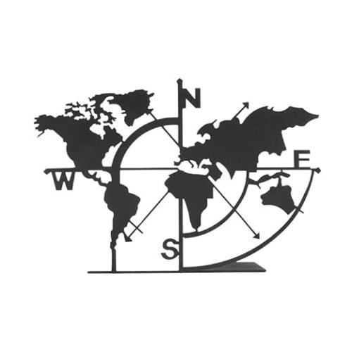 Metallic World Map Compass Table Decor | Designer Travel Sculpture for Home Office Desk Shelf | Modern Geographic Decorative Showpiece | Black Color