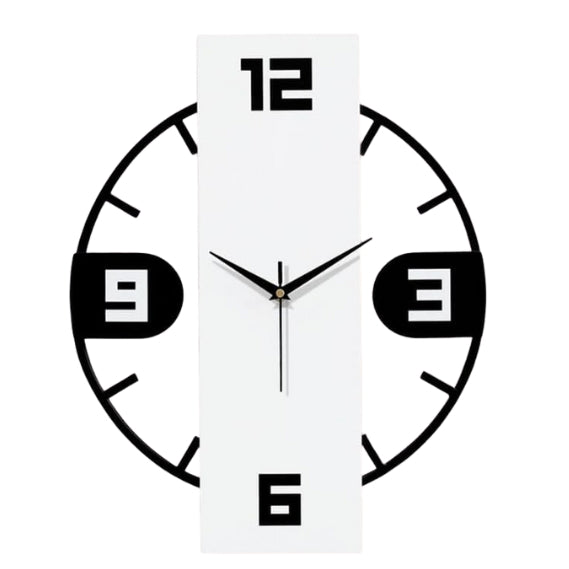 Modern 3D Rectangle Metallic Wall Clock for Living Room, Bedroom & Office | Stylish Black & White Home Decor (40 x 32 cm)