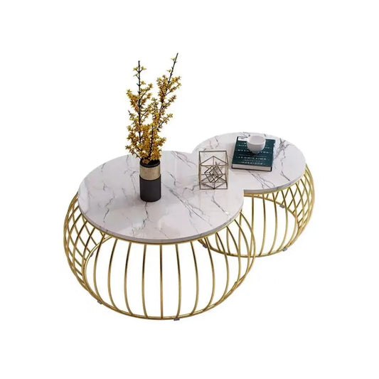 Ornate Round Golden Coffee Table (Set of 2)