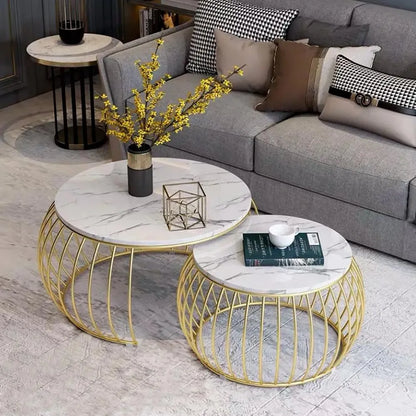 Ornate Round Golden Coffee Table (Set of 2)